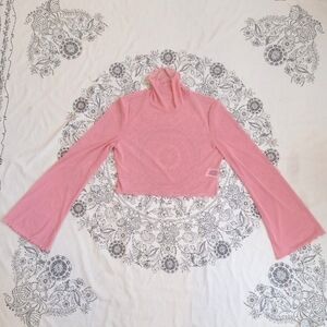 Shein XL Pink Mesh Long sleeve crop top